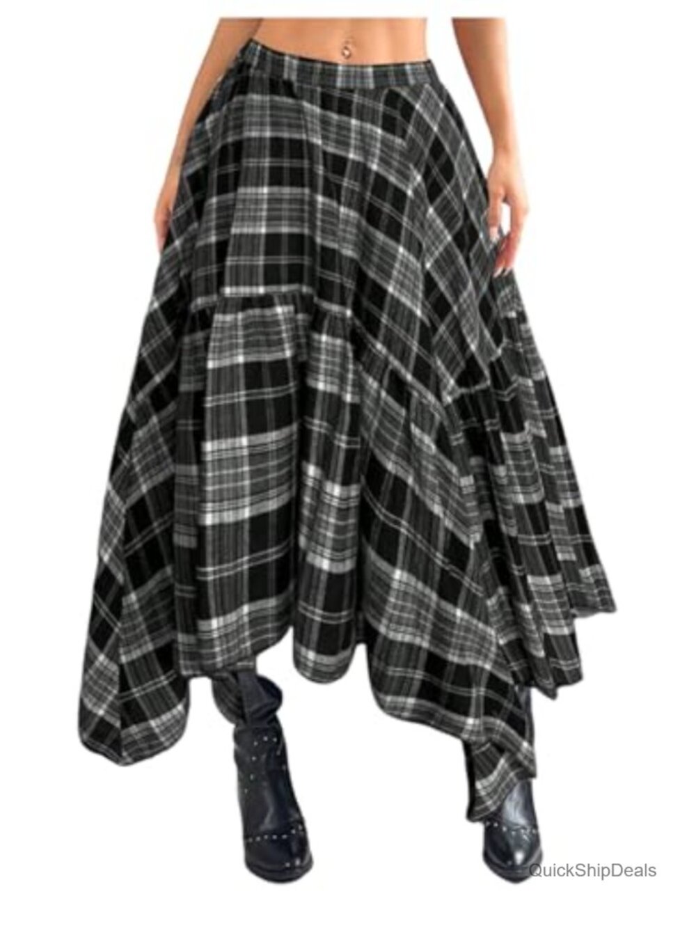 Plus Size Tartan Plaid Uneven Hem Maxi Skirt Y2K A Line Low Rise